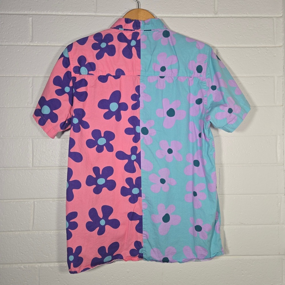 ALAB Floral Colorblock Button Front Shirt Spongebob Flowers Large Bright Skater - Picture 5 of 5